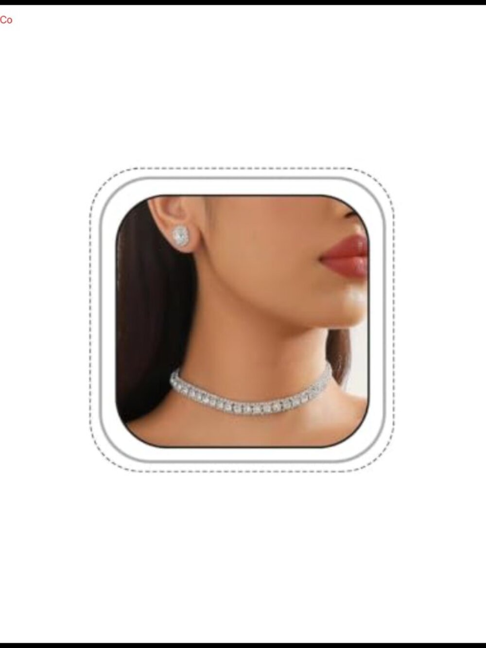 Rhinestone Necklace Earrings Set Silver-Tone Tennis Choker Stud Jewelry Set